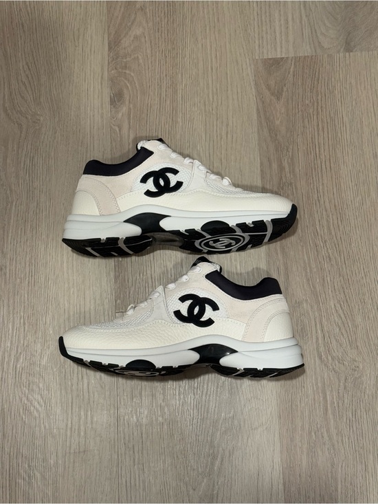 CHANEL Shoes - CHANEL Black and White CC Logo Trainer Sneakers